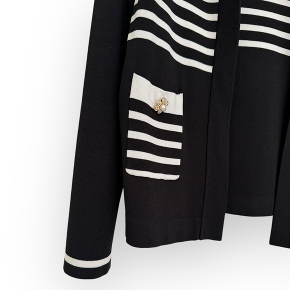 EDWARD ACHOUR PARIS $1039 Retail Open-front Striped Cardigan, M/L, Black/White - Picture 4 of 9